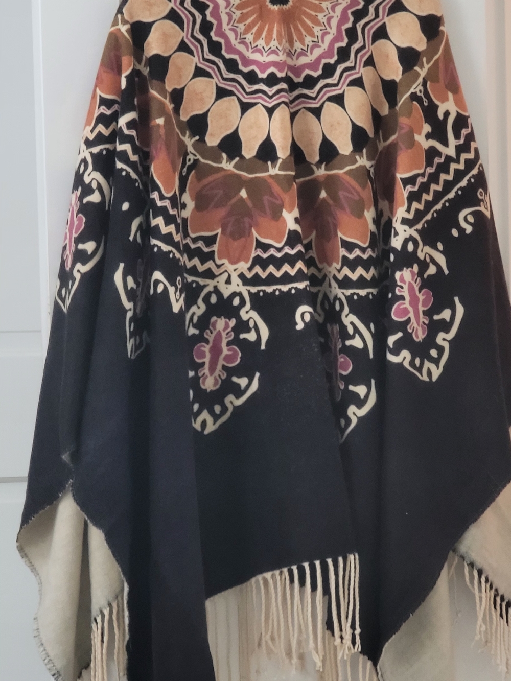 Shyanne Black Floral Fringe Cape with Cream Trim - Picture 3 of 3
